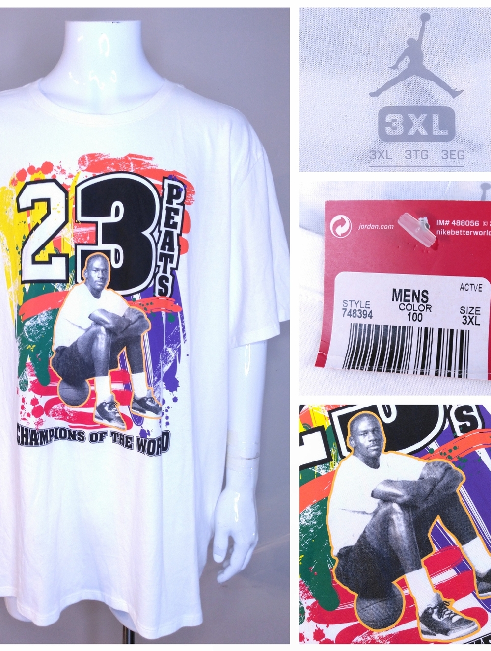 AIR JORDAN T Shirt 3XL 3 Peat CHAMPIONSHIP Paint Splatter Graphic Tee XXXL RETRO